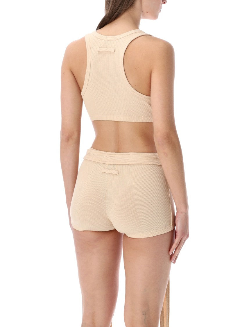 Jean Paul Gaultier Beige Ribbed Cotton Bra