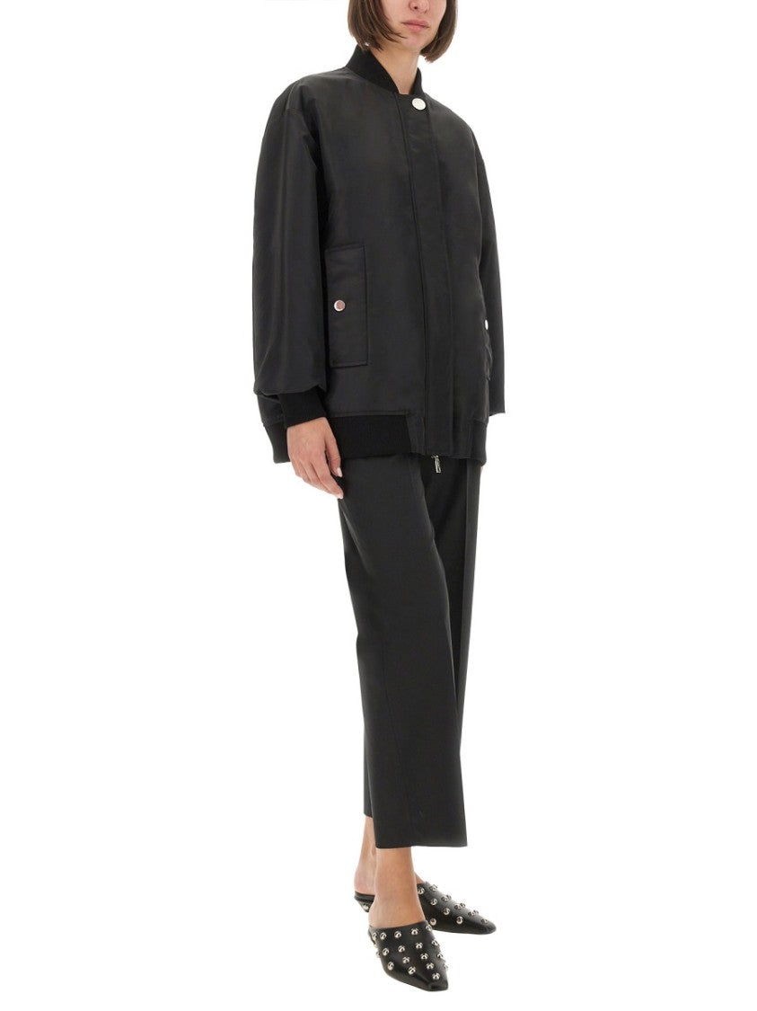 Sportmax Relaxed Fit Black Bomber Jacket With Ribbed Details