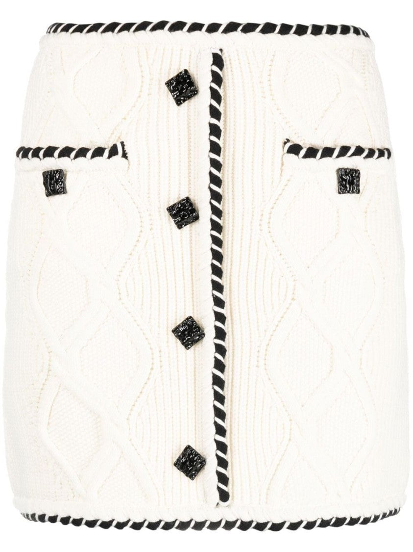 Self-Portrait Cable Knit Mini Skirt With Textured Silhouette And Braided Trim