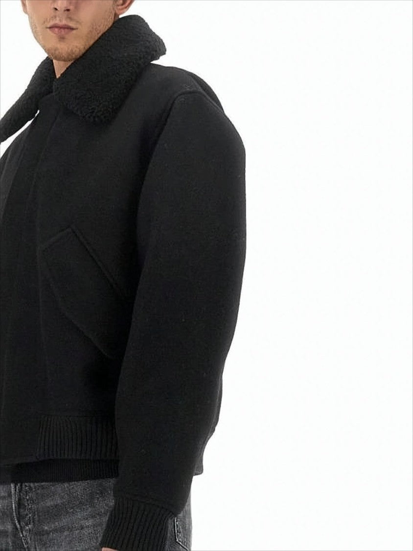 Ami Paris Cropped Black Wool Jacket With Oversized Collar