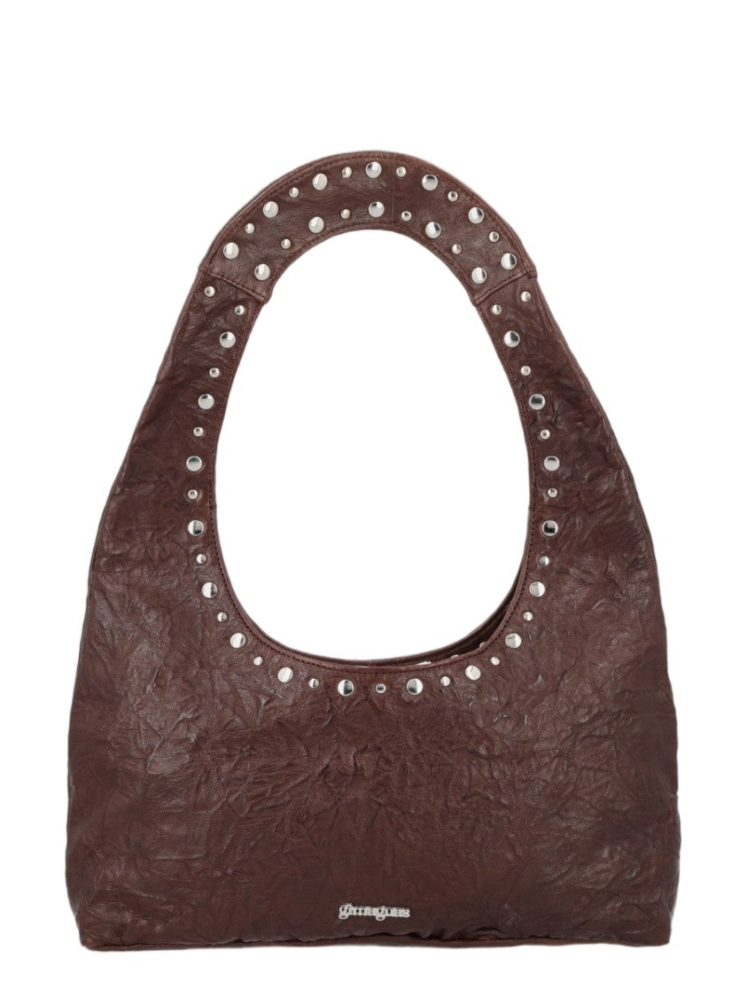 Gimaguas Brown Studded Leather Shoulder Bag