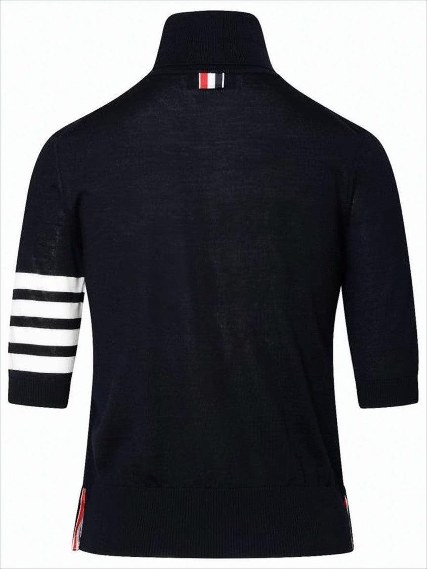 Thom Browne Fitted Black Turtleneck Sweater With Bold Stripe Detail