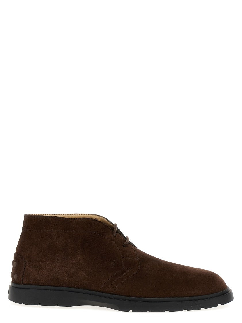 Tod's Brown Suede Desert Boots With Lace-Up Closure And Gommini Sole