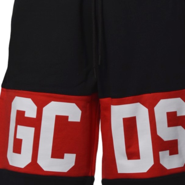 Gcds Black Cotton Band Logo Bermuda Shorts