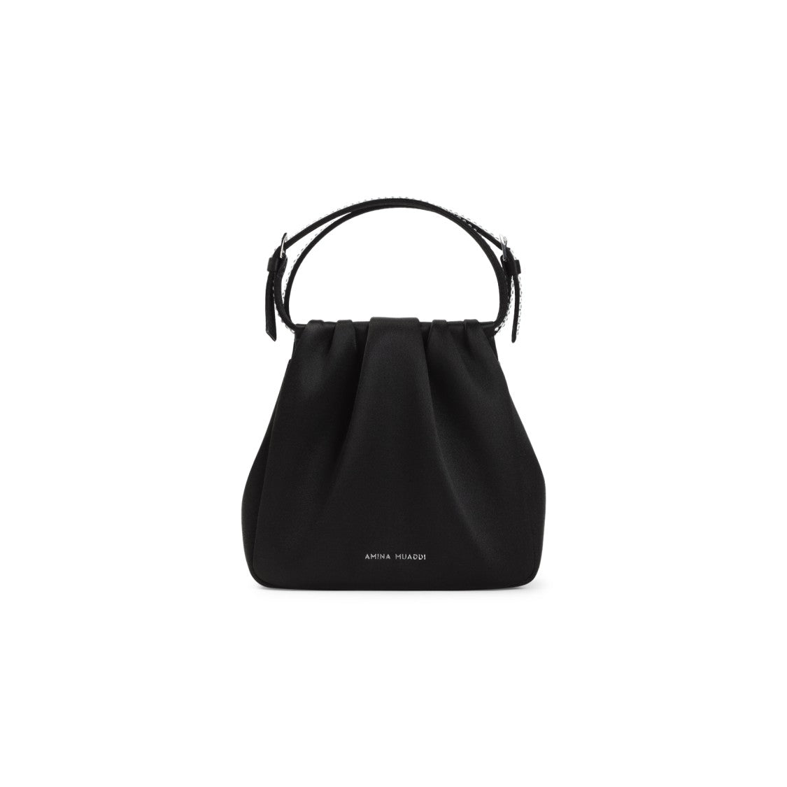 Amina Muaddi Black Satin Handbag With Crystal Accents