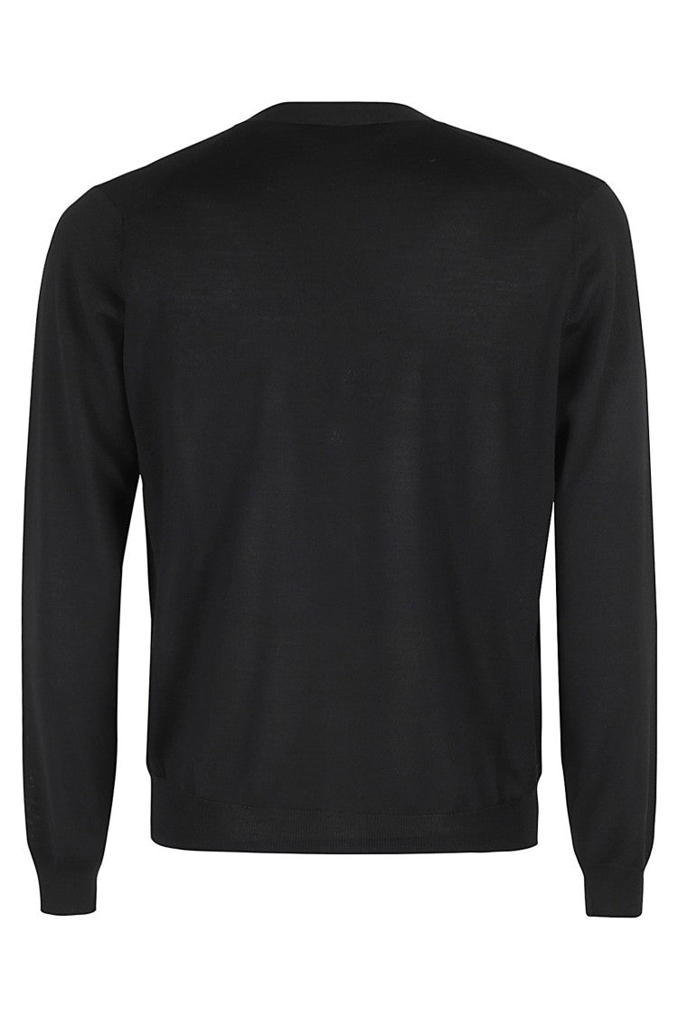 Filippo De Laurentiis Black Merino V-Neck Button Cardigan