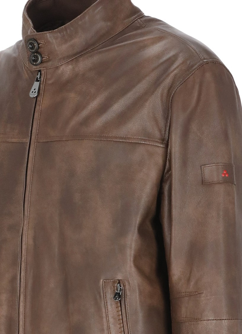 Peuterey Brown Fionia High Neck Padded Leather Jacket