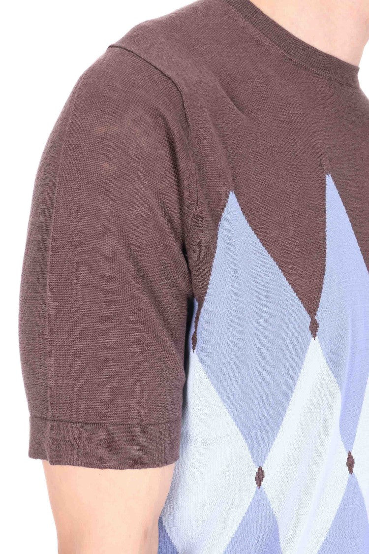 Ballantyne Brown Blue Diamond Argyle T-Shirt