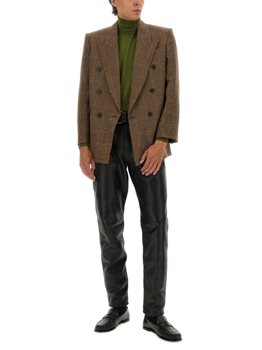 Saint Laurent Smooth Black Leather Pants With Tapered Silhouette