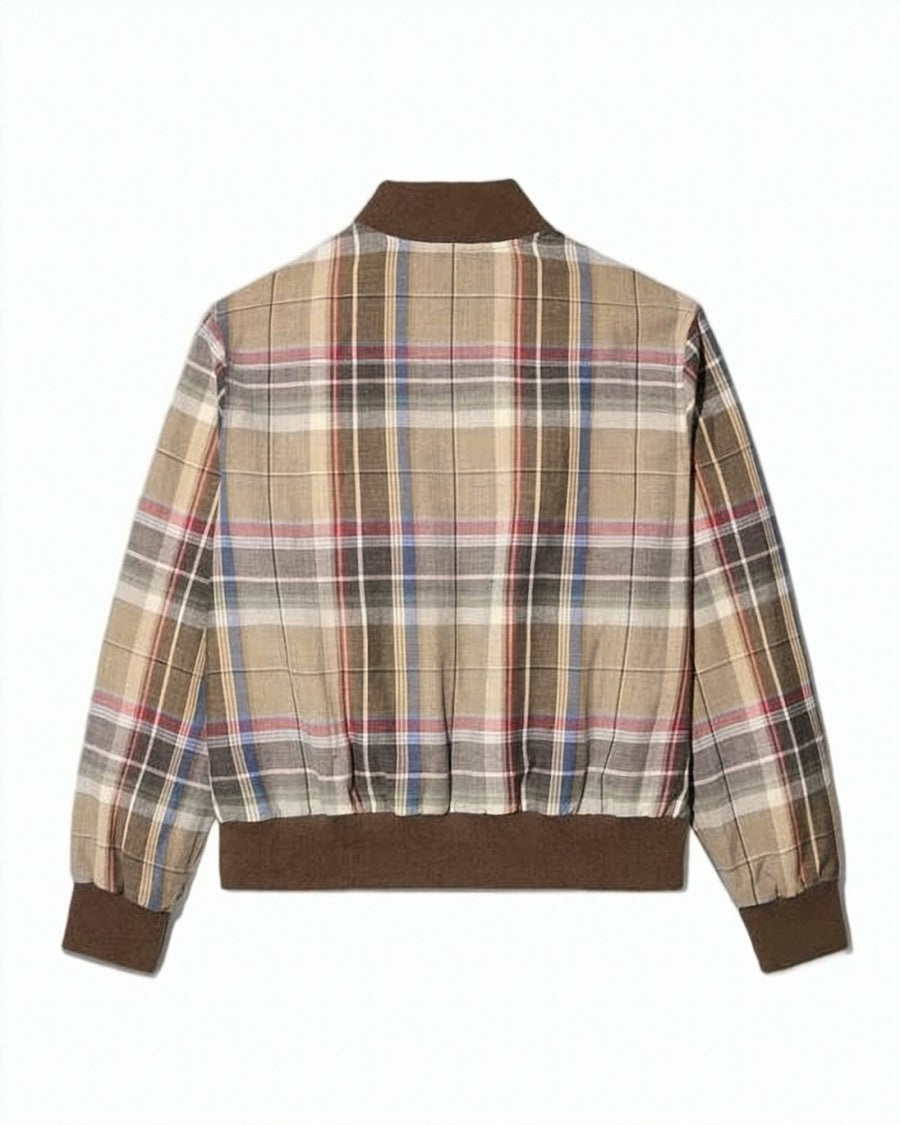 Noah Cropped Plaid Jacket With Ribbed Trim