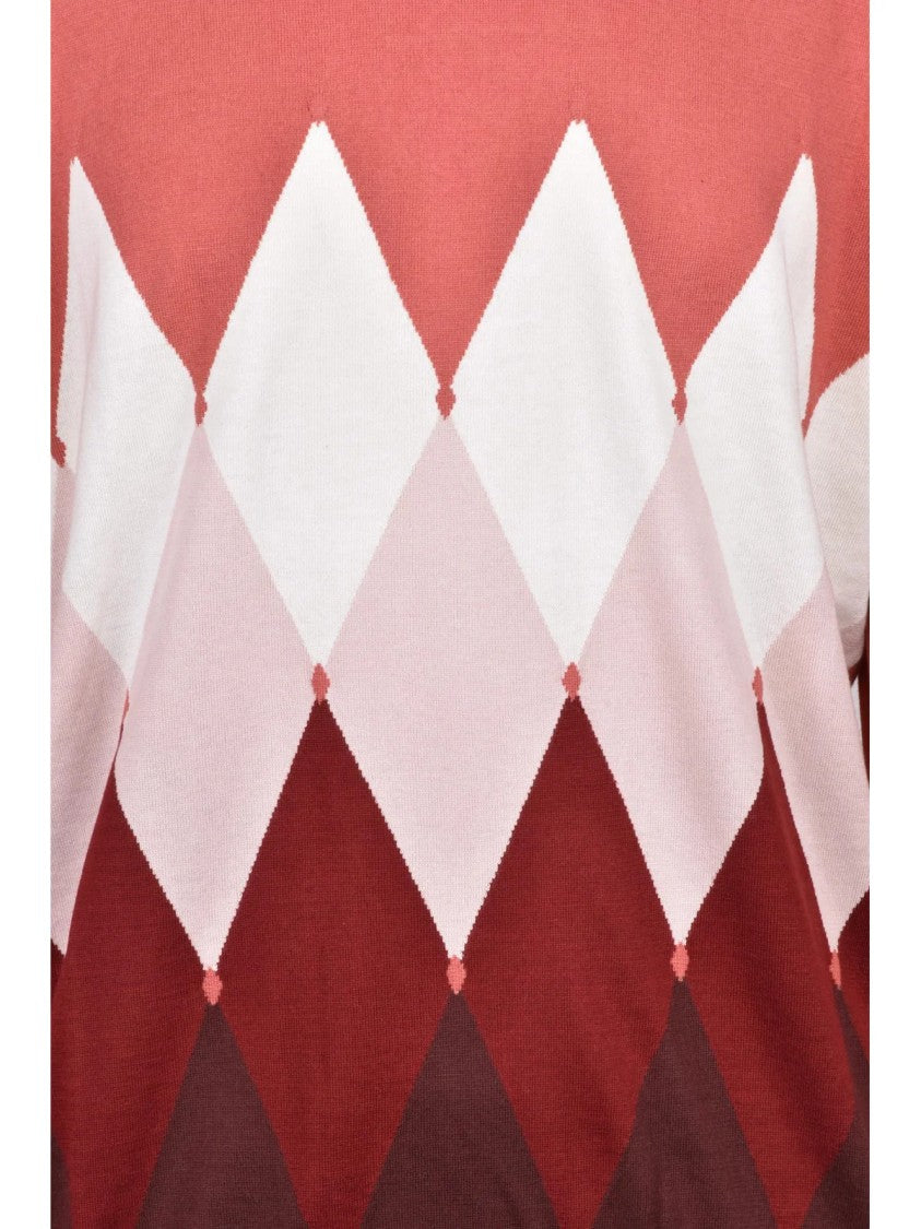 Ballantyne Brown Argyle Cotton-Cashmere Crewneck Sweater