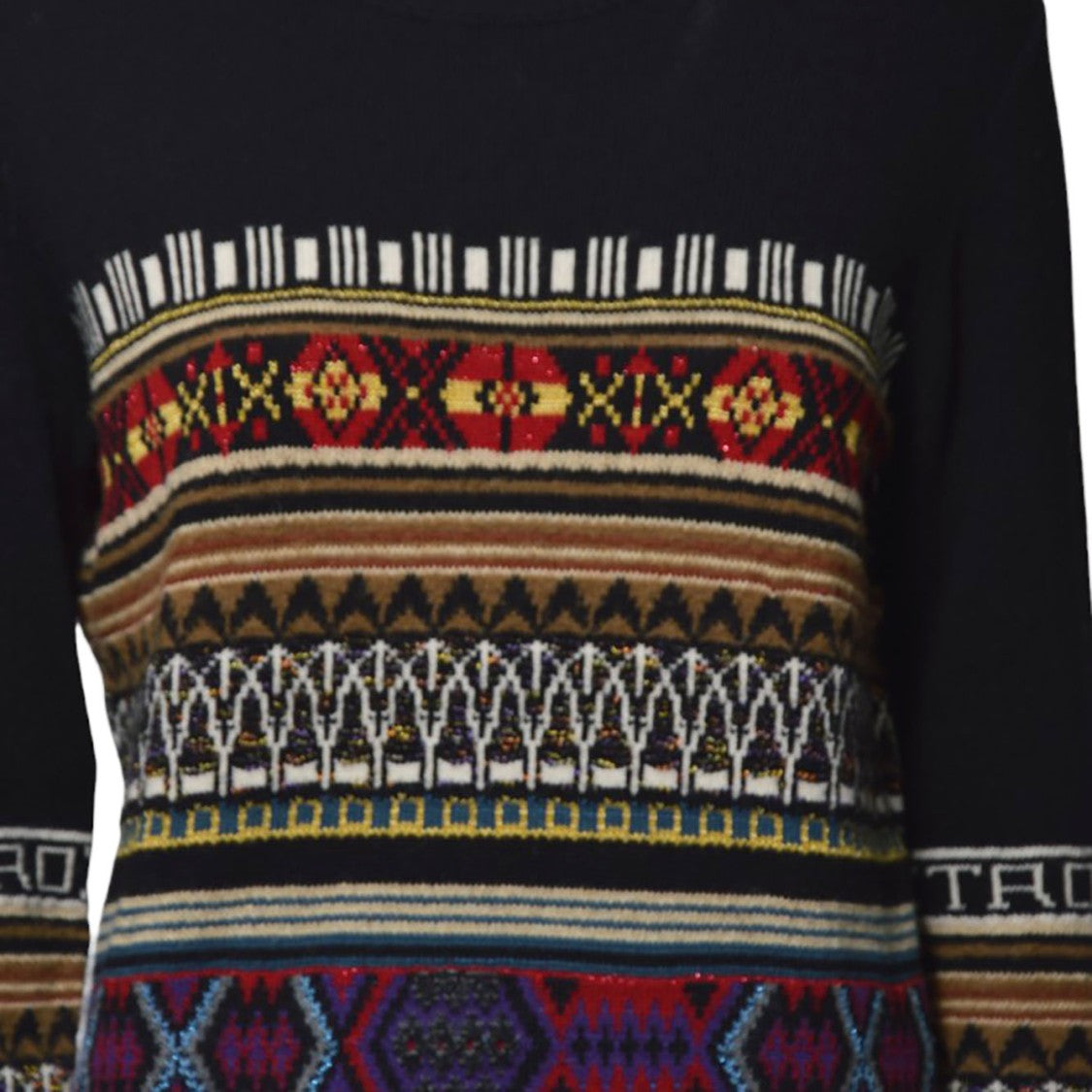 Etro Black Wool Crewneck Sweater With Jacquard Pattern