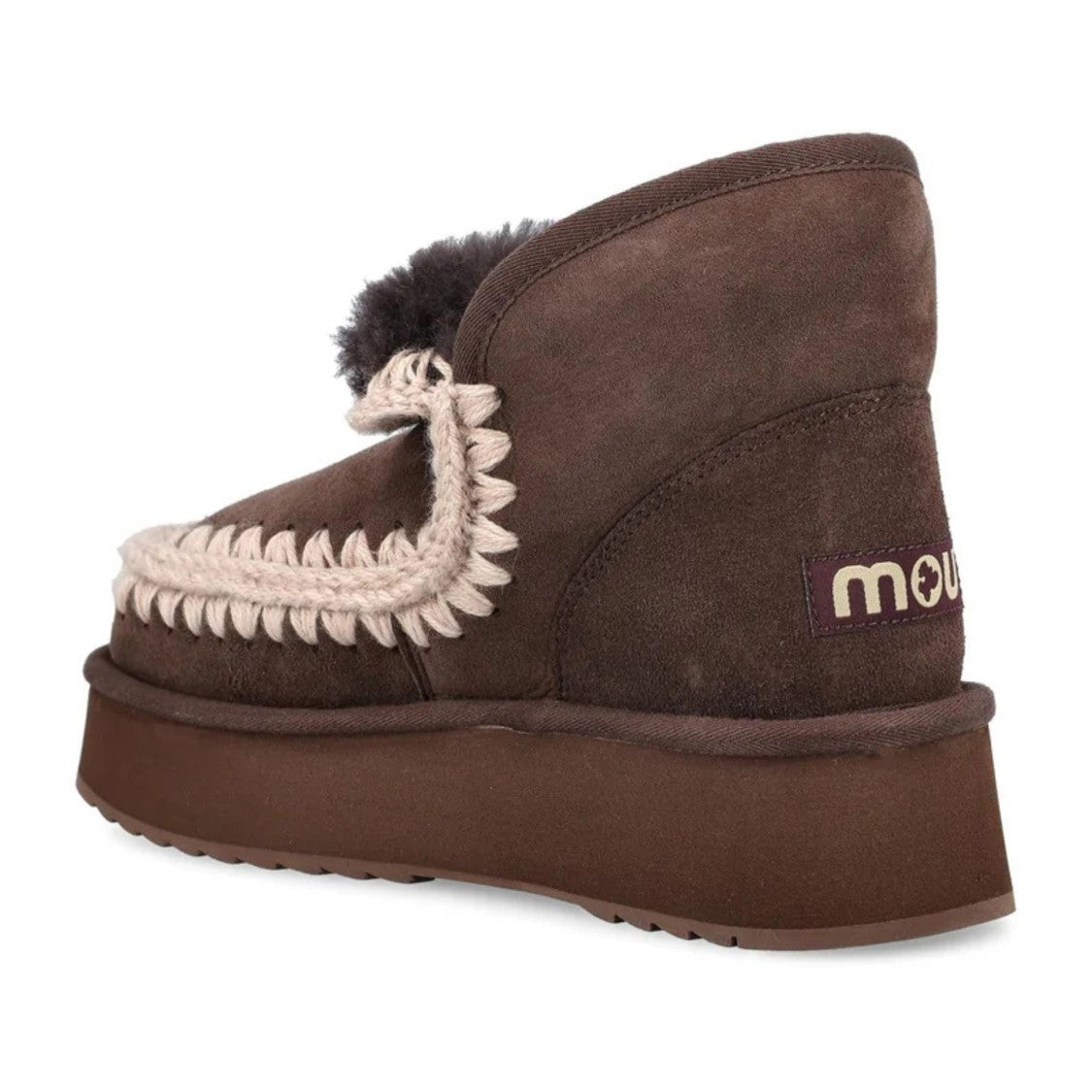 Mou Brown Eskimo Sheepskin Whipstitch Mini Boots