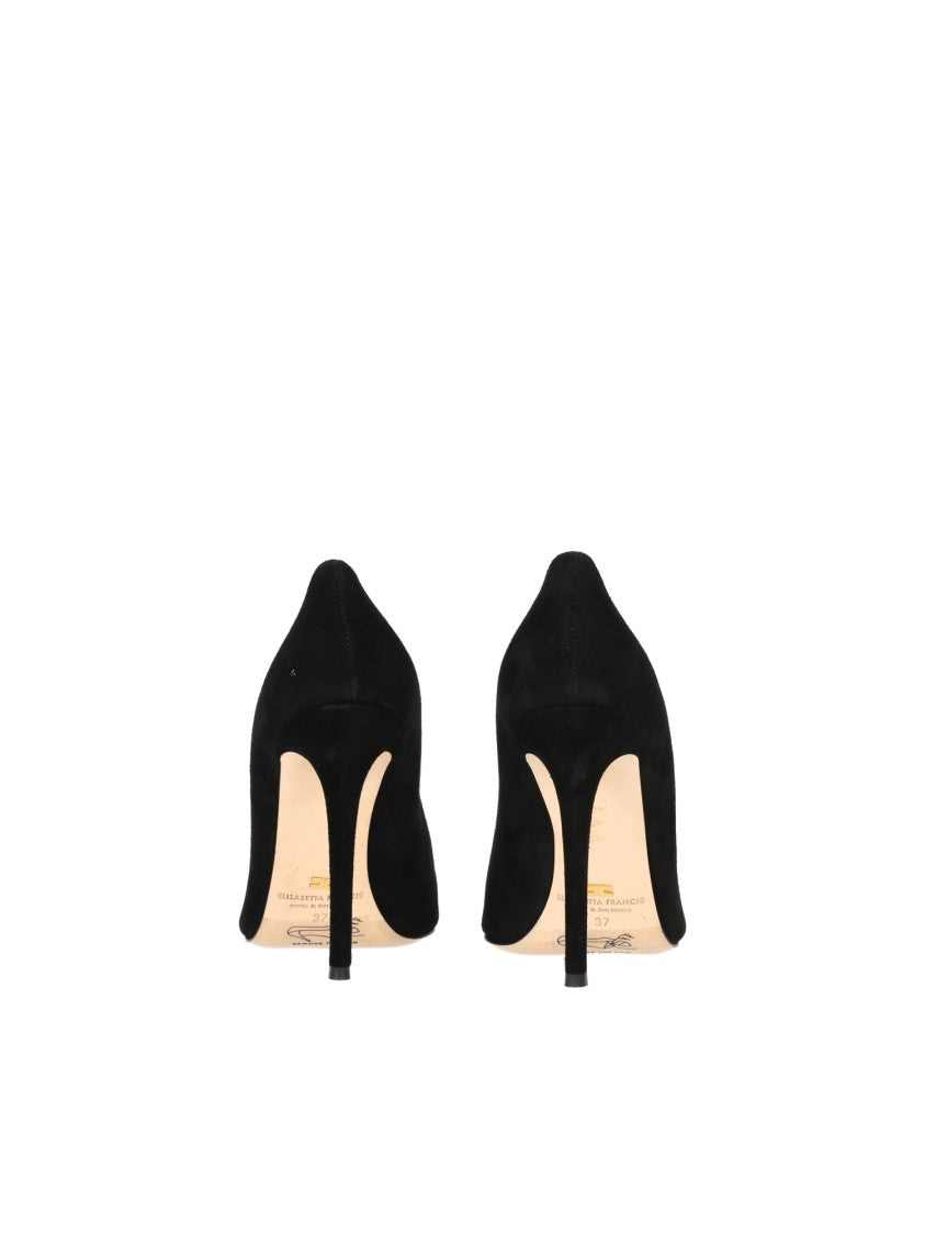 Elisabetta Franchi Pointed-Toe Black High-Heeled Pumps With Metallic Accent