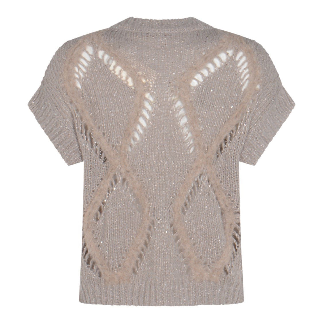 Antonelli Firenze Short-Sleeved Textured Knit Sweater With Diamond Pattern