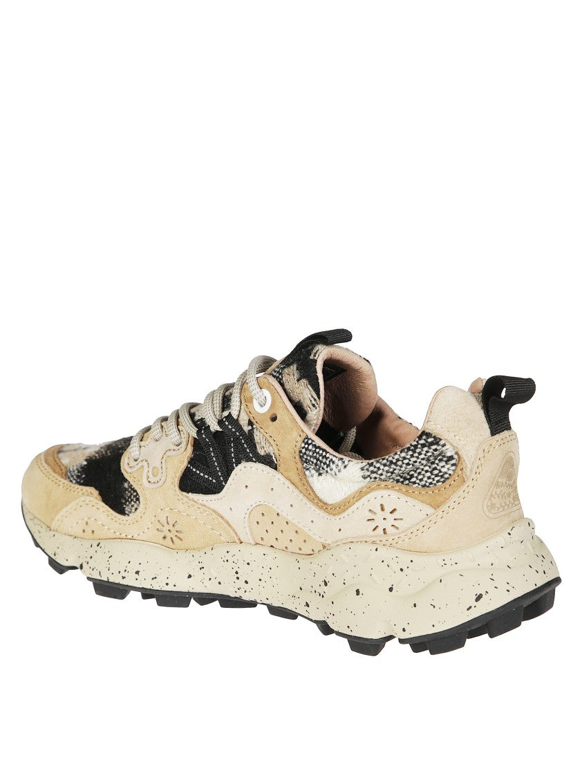Flower Mountain Mixed-Material Sneakers With Beige Suede Overlays