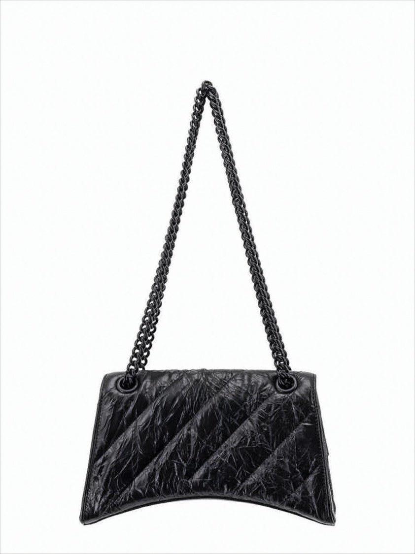 Balenciaga Textured Calf Leather Shoulder Bag With Embossed Logo