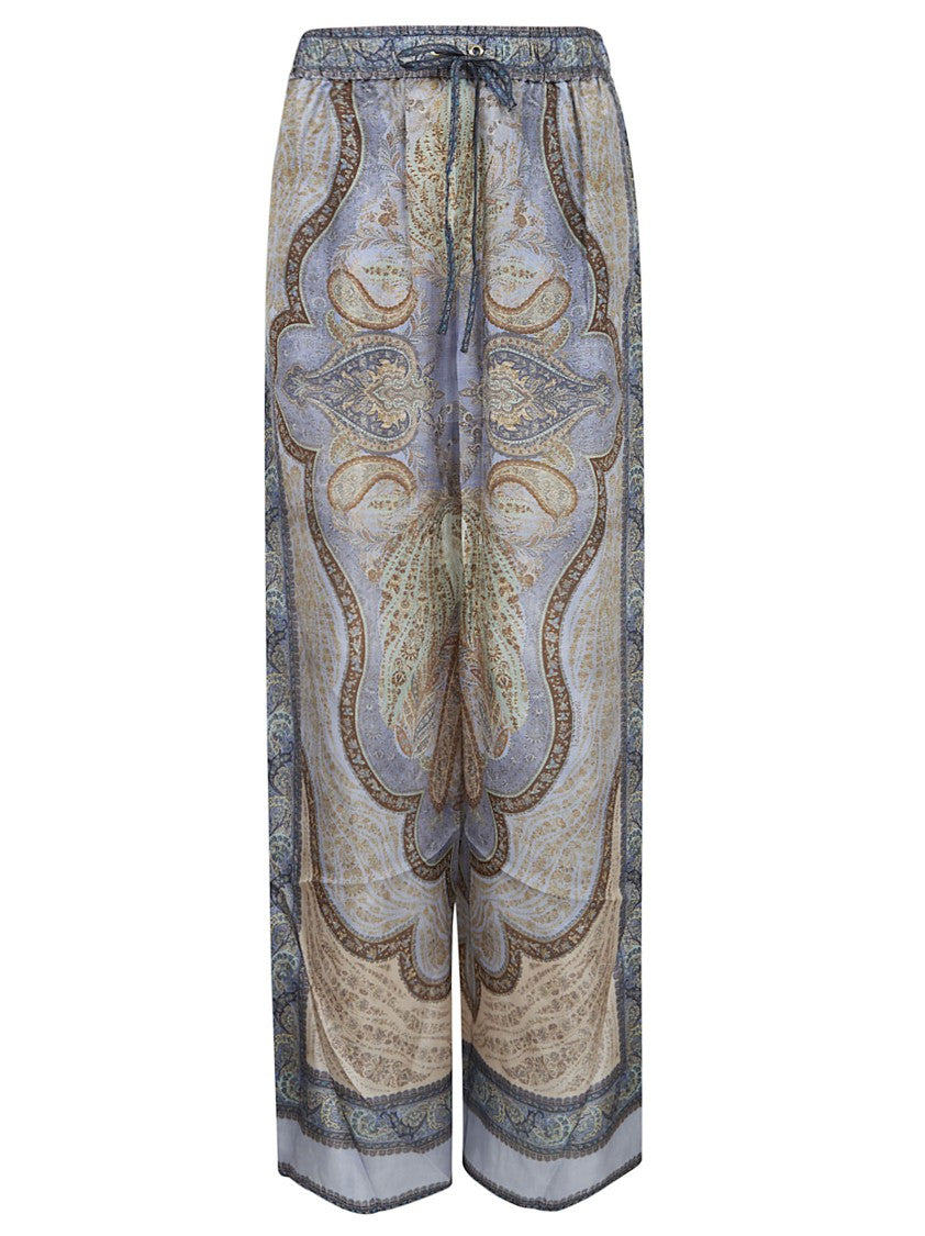 Zimmermann Silk Habotai Trousers With Gathered Waist And Wide Hem
