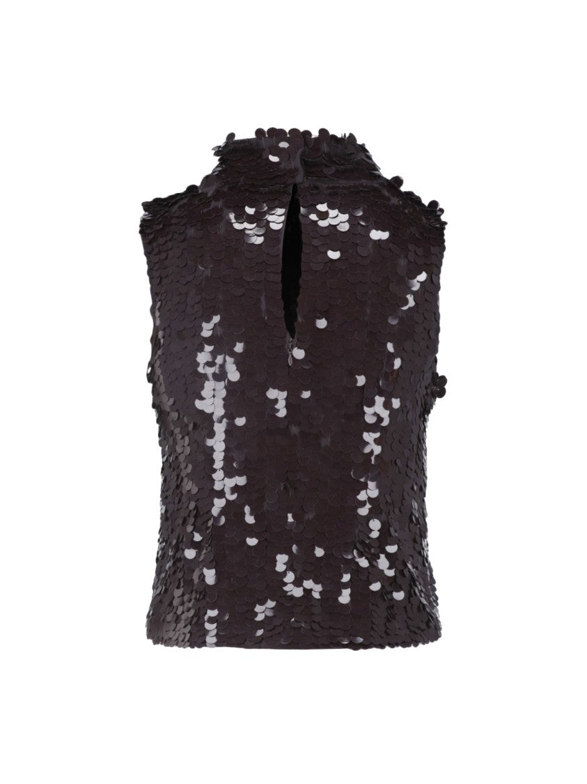 Parosh Sequined Sleeveless Top With High Neckline