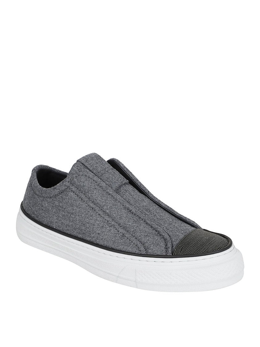 Brunello Cucinelli Textured Wool Slip-On Sneakers With Almond Toe