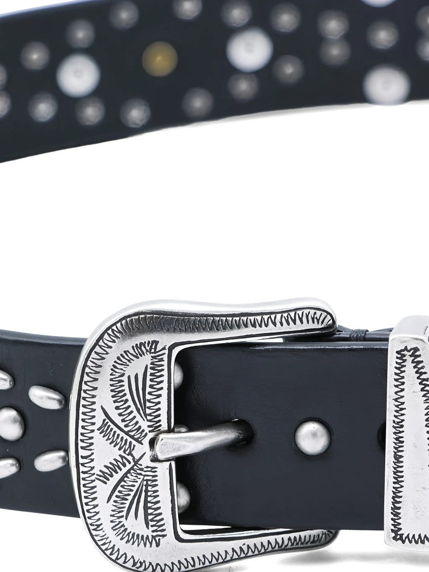 Golden Goose Black Leather Studded Vintage Metal Belt