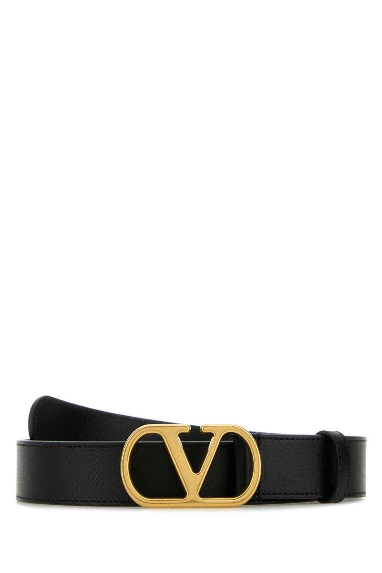 Valentino Garavani Black Leather Vlogo Belt