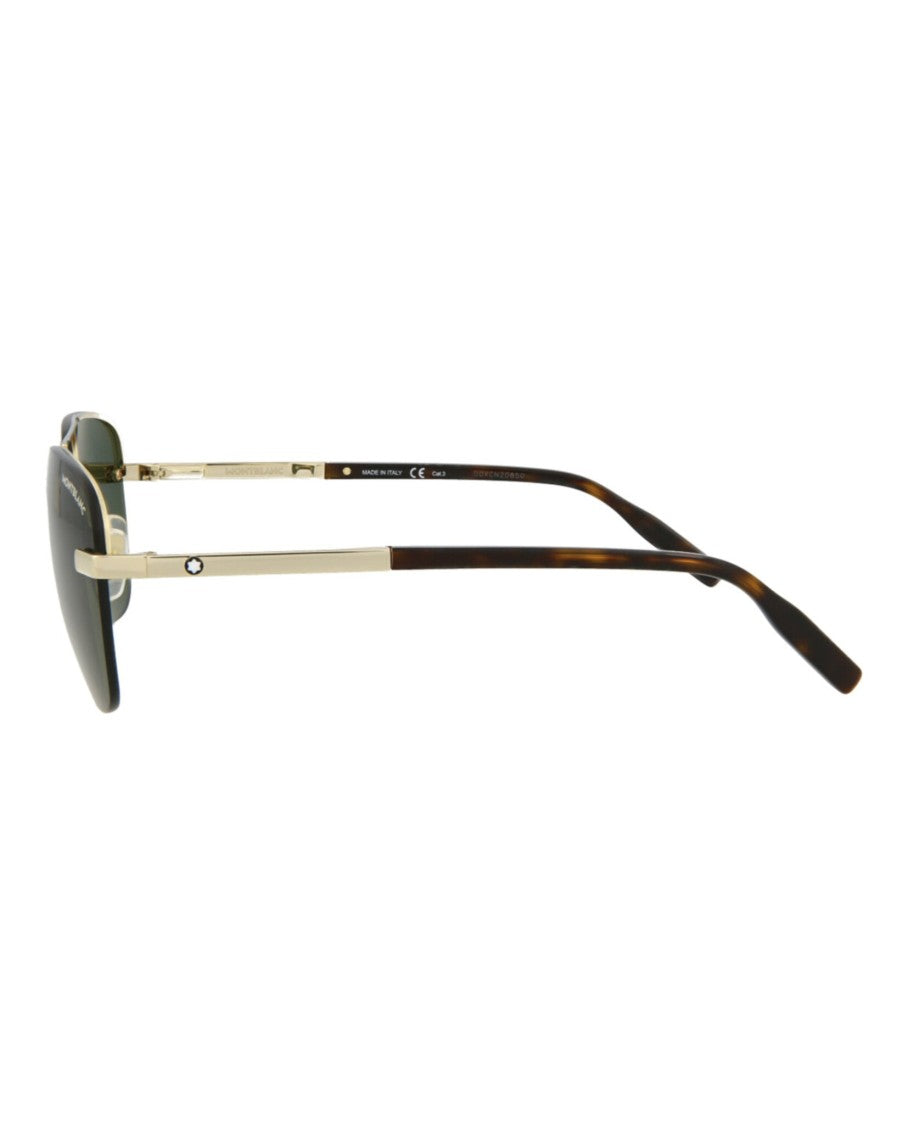 Montblanc Aviator-Frame Metal Sunglasses With Dark Green Lenses