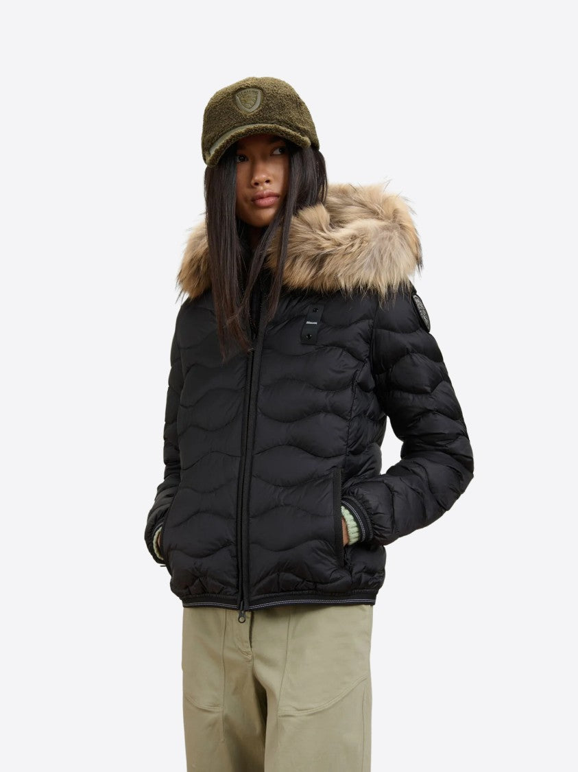 Blauer Short Quilted Faux Fur Trim Fitted Jacket