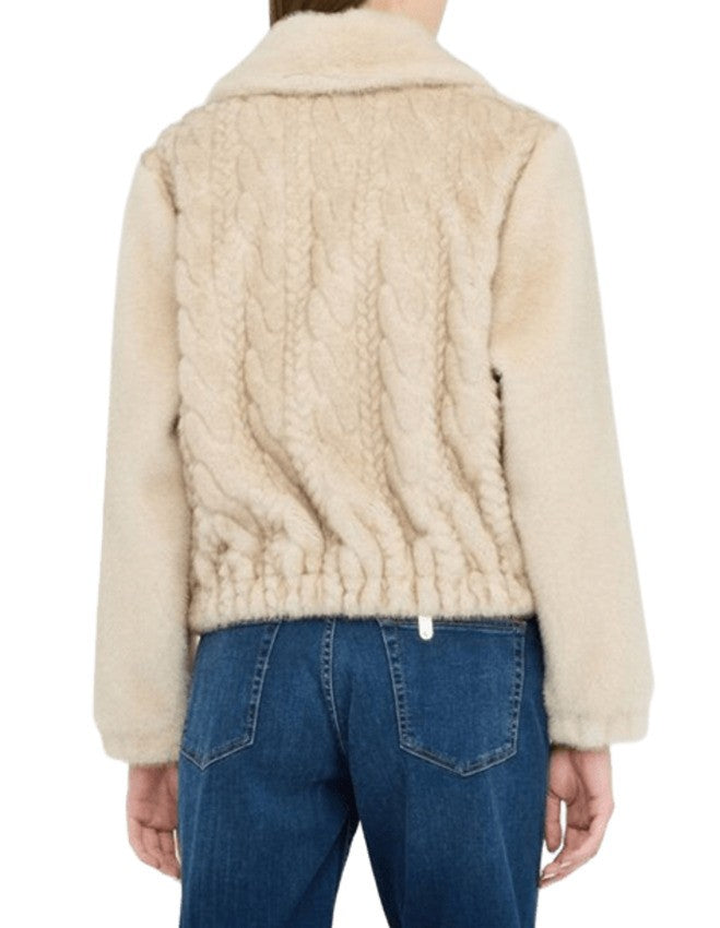 Liu Jo Plush Teddy Fabric Bomber Jacket With Braided Detailing