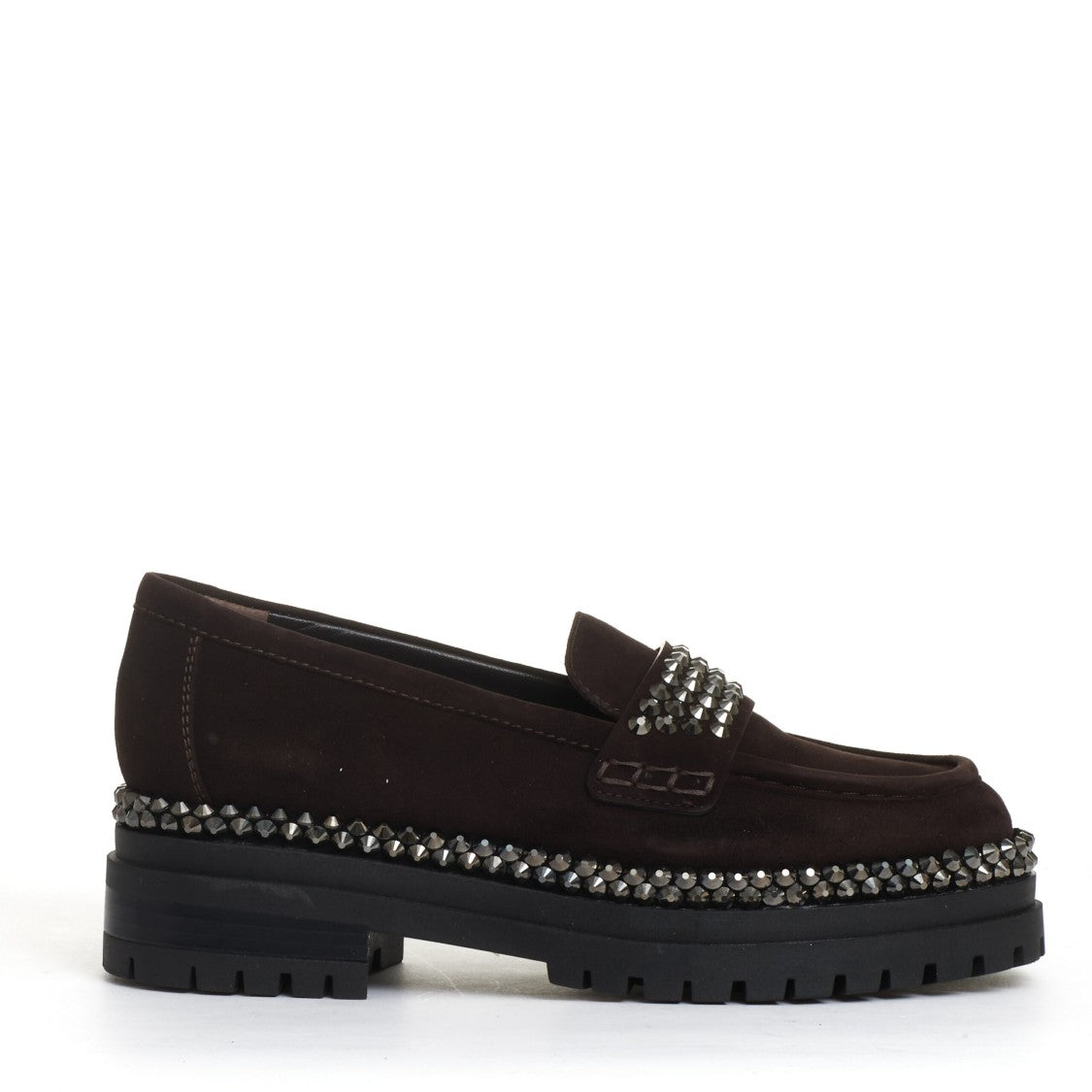 Ninalilou Ebony Suede Moccasin With Dazzling Rhinestone Buckle