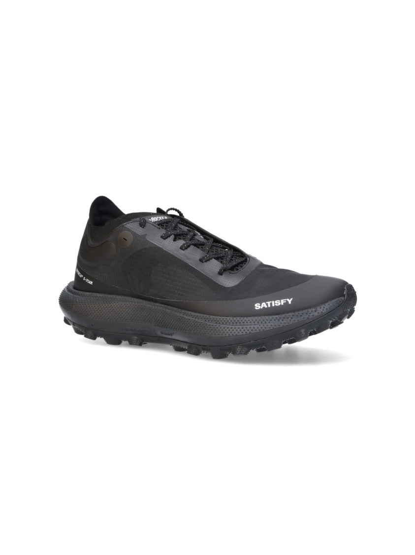 Satisfy Black Streamlined Semi-Translucent Fabric Sneakers