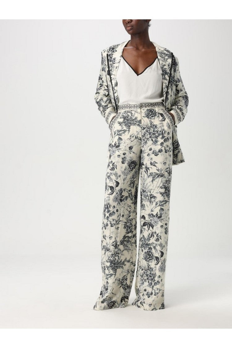 Simona Corsellini Wide-Leg Floral Print Soft Viscose Trousers
