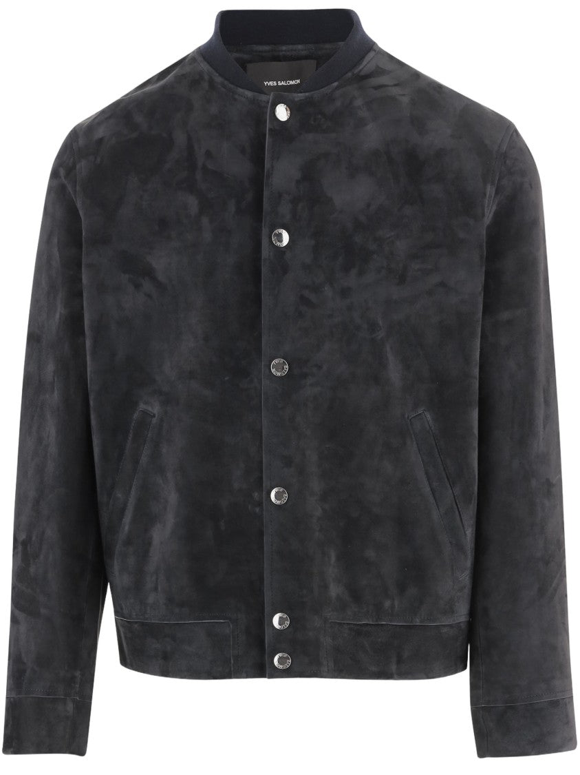 Yves Salomon Navy Suede Jacket With Round Neck