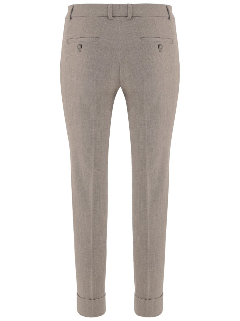 Ql2 Beige Belted Stretch Wool Straight-Leg Pants
