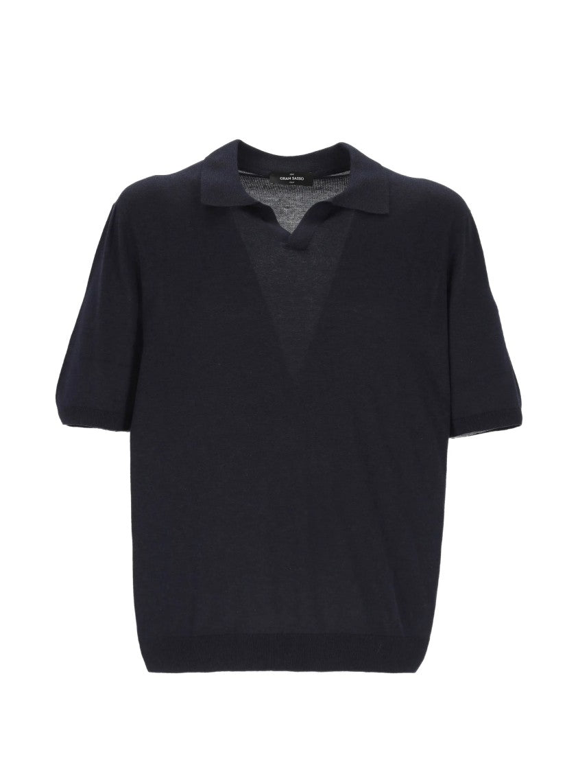 Gran Sasso Tennis Silk Knit Notched Collar Top