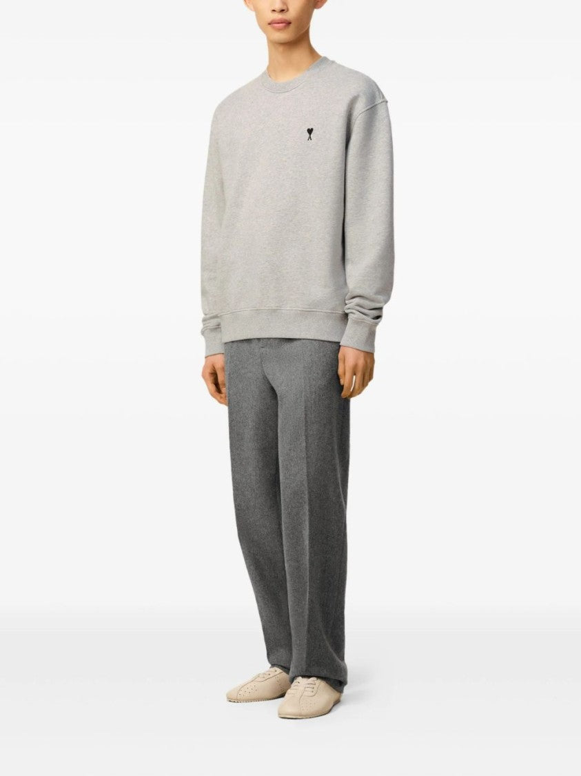 Ami Paris Relaxed Fit Light Grey Crew Neck Sweater