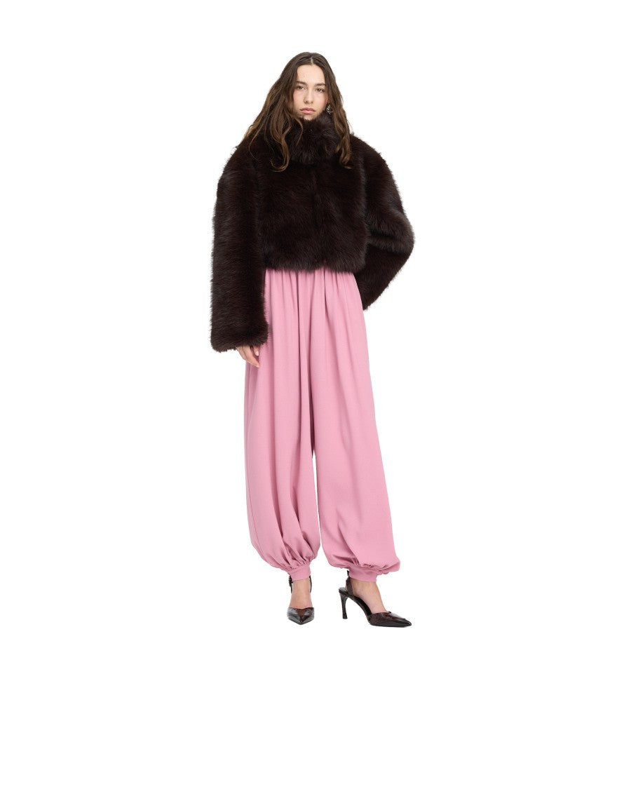 Rotate Cropped High Collar Faux Fur Jacket