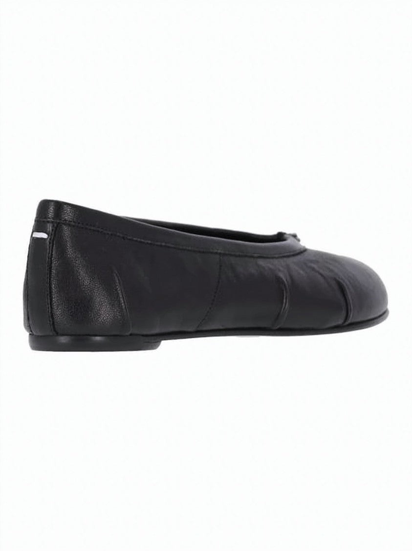 Maison Margiela Split-Toe Black Leather Ballet Flats With Bow Accent