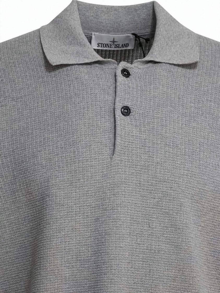 Stone Island Textured Knit Long-Sleeve Polo Shirt With Distinctive Logo