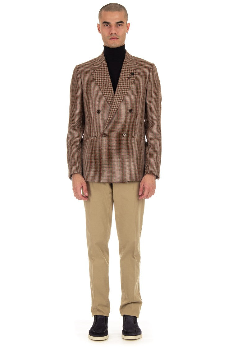 Lardini Double-Breasted Houndstooth Wool Jacket