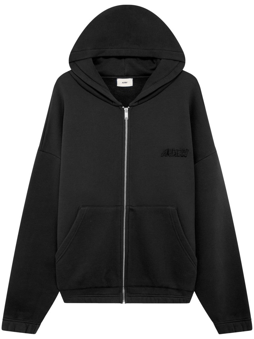 Autry Unisex Black Zip-Up Hoodie With Embroidered Branding