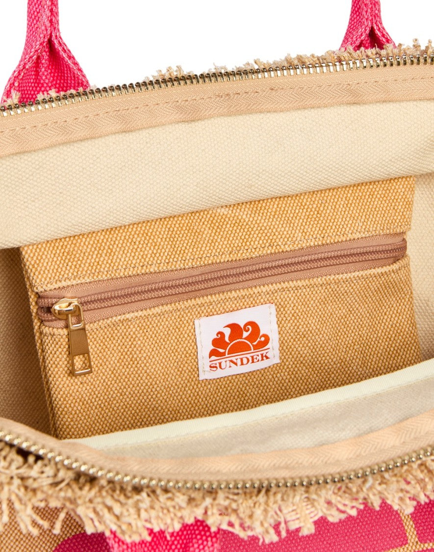 Sundek Beige Canvas Beach Tote With Fringe