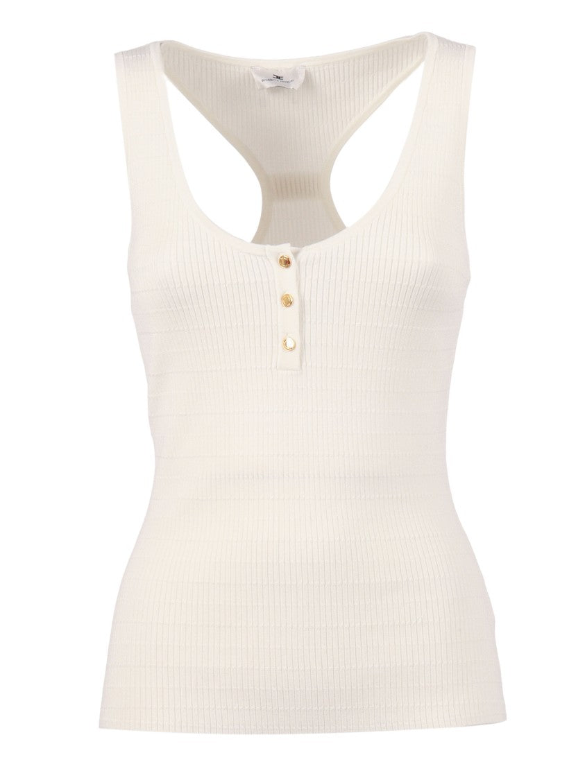 Elisabetta Franchi Ribbed Knit Tricot Racerback Tank Top