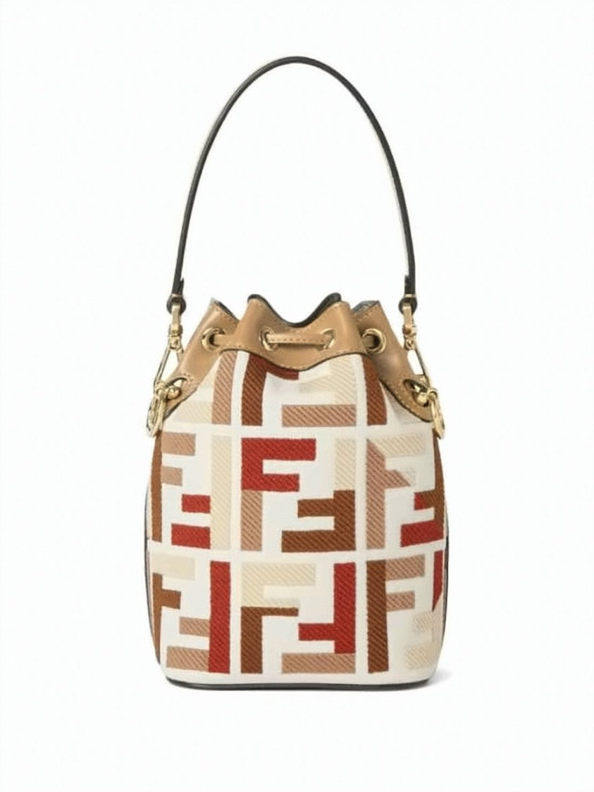 Fendi Jacquard Velvet Mini Bucket Bag With Drawstring Closure