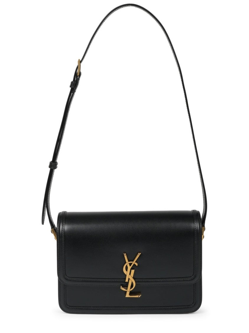 Saint Laurent Rectangular Black Leather Shoulder Bag With Gold-Tone Logo