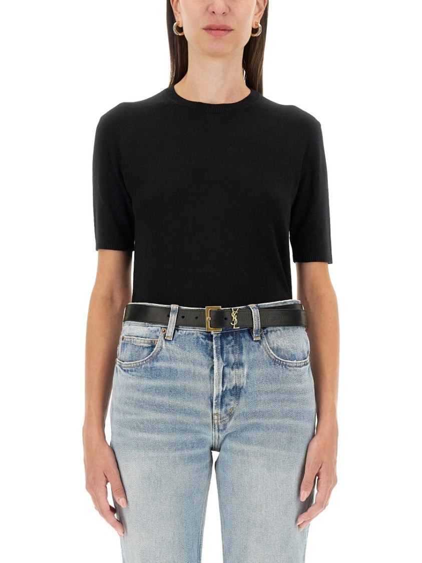 Saint Laurent Fitted Short-Sleeved Pullover T-Shirt With Keyhole Detail
