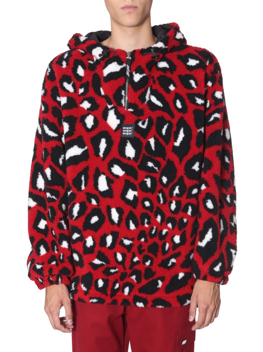 Msgm Abstract Leopard Print Oversized Shearling Jacket