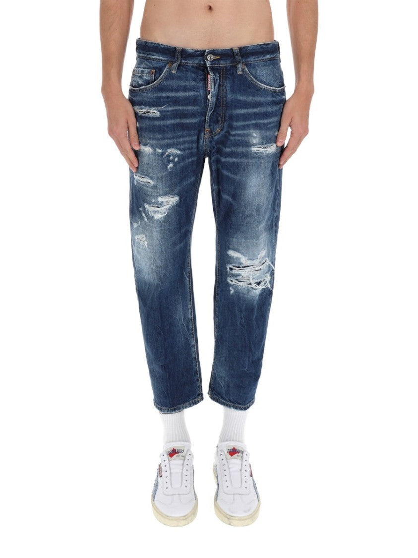 Dsquared2 Blue Distressed Straight-Leg Cropped Jeans
