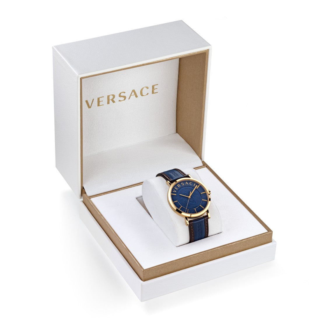 Versace 40Mm Quartz Analog Watch With Gold-Tone Case And Calf Leather Strap
