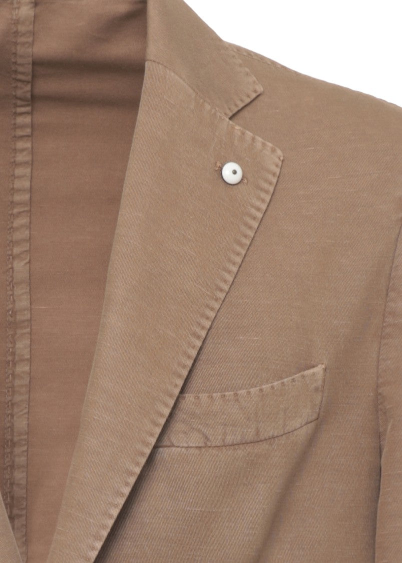 Lubiam Brown Classic Lapel Cotton-Linen Blazer